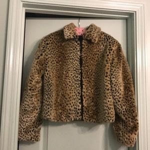 Leopard print faux fur jacket
